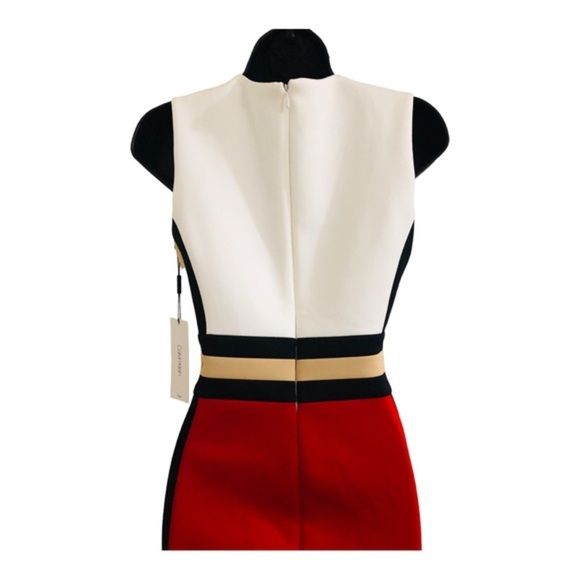 Calvin Klein red tan white black colorblock scuba fit sheath dress size 4 new - Picture 8 of 16